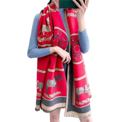 China Latest Winter Fashion Style Women Pashmina Cashmere Horse Jacquard Warm Scarf Thick Shawl Scarves for sale