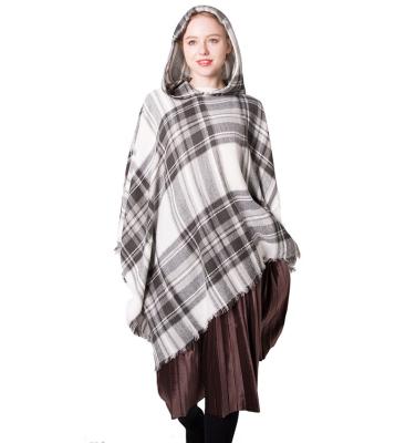 China Wholesale Fashion Winter Tartan Checked Women Plaid Knitted Poncho Hooded Cloak Cape Shawl Scarf for sale