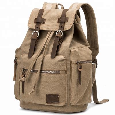 China Factory wholesale custom made outdoor camping waterproof waxed backpack anti-theft travel rolltop rucksack vintage canvas backpack for men for sale