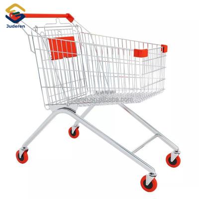 China Unveiling Style Metal Supermarket Wire Shopping Trolley European Trolley With Cover Wheel Plastic Metal Shopping Trolley for sale