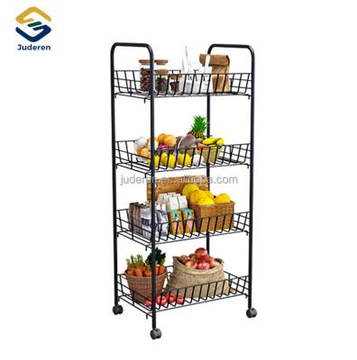 China Hot Selling Multi-Functional Corrosion Protection Movable Plastic Slim Toys Fruit Vegetable Kitchen Bathroom Storage Rack With Wheels And Basket for sale