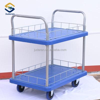 China Wholesale Cheap Rolling Shopping Trolley / Trolley Best Price Double Layer Silent Heavy Duty Supermarket for sale