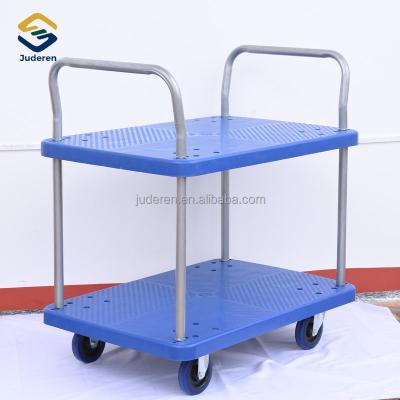 China Factory Silent Supermarket Selling Steel Double Layers Cargo Handling Gardening Shopping Trolley For Store for sale