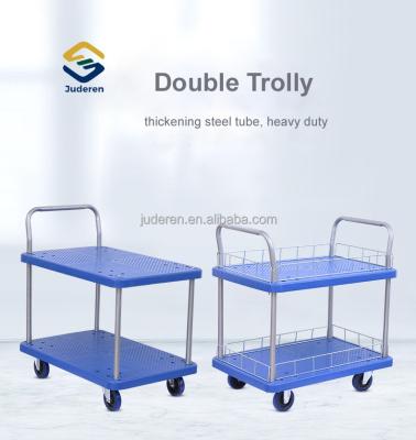 China Cheap Type Double Layer Wagon Warehouse Hand Truck Small Silent New Hot Selling Silent Four Wheel Trolley for sale