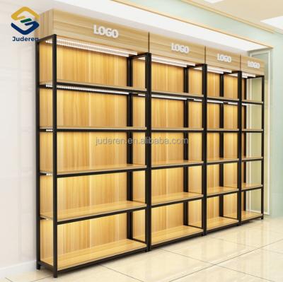 China Daiso Wood And Metal Double Sided Popular Store Shelf Miniso Rack Display Shelf for sale