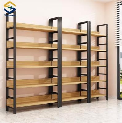 China Corrosion Protection Supermarket Shelves Steel Wood Shelves Retail Display Gondola Shelving/Rack For Store for sale