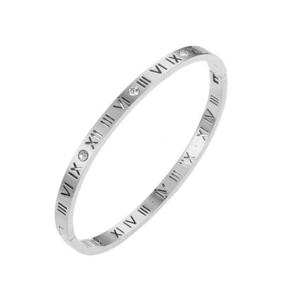 China Other Fashion Diamond Roman Numerals Titanium Steel Non-fading Rose Gold Women Bracelet for sale