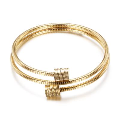 China Others Fashion Titanium Steel Women's Bracelet Double Layer Wire Adjustable Size Cable Bracelet for sale