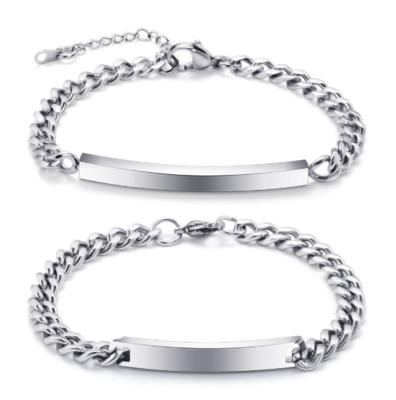 China Other Fashion Couples Bracelet Engraved Inspired Slogan Steel Color Men And Women Titanium Steel Bracelet for sale