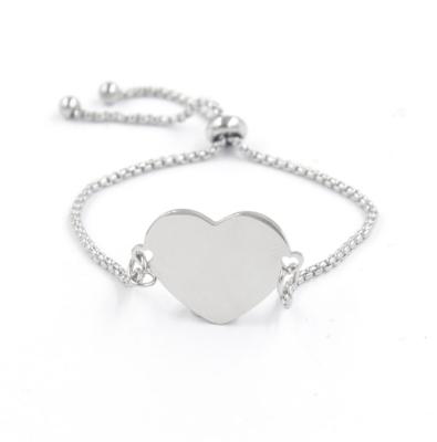 China Other Heart Charm Adjustable Adjustable Bangle Mirror Empty Telescopic Box Chain Lettering Stainless Steel Bangle for sale