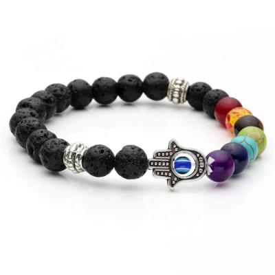 China Other Yogo Natural Wholesale Handmade Volcanic Stone Beaded Bracelet Amethyst 7 Chakra Healing Bracelets for sale