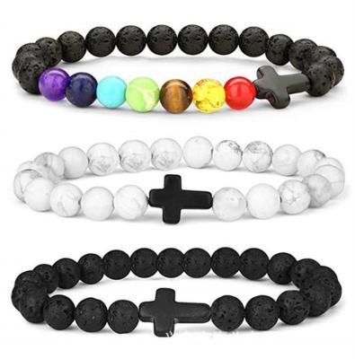 China Other Lava Stone Essential Oil 7 Chakra Natural Bead Prayer Yoga Cross Adjustable Woven Bracelet for sale