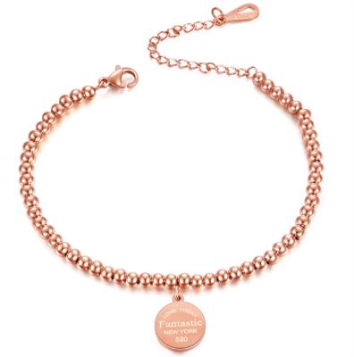 China Other Simple Titanium Steel Bracelet Rose-gold Round Map Bead Stainless Steel Chain Bracelet for sale