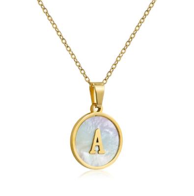 China Other 2021 Charm Gold Color 26 Letter Initial Alphabet Shell Pendant Stainless Steel Necklace for sale