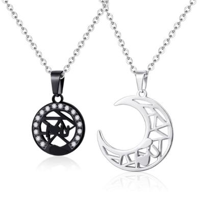 China Vintage Hip Hop Simple Titanium Sun And Moon Stainless Steel Couple Chain Necklaces for sale