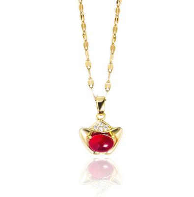 China Other Fashion Ruby Necklace Female Copper Micro-inlaid Trendy Simple INS Necklace for sale