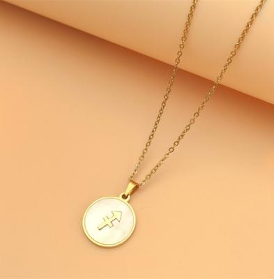 China Other Initial 2021 Clavicle Chain Charm Gold Color 12 Zodiac Signs Alphabet With White Shell Pendant Necklace for sale