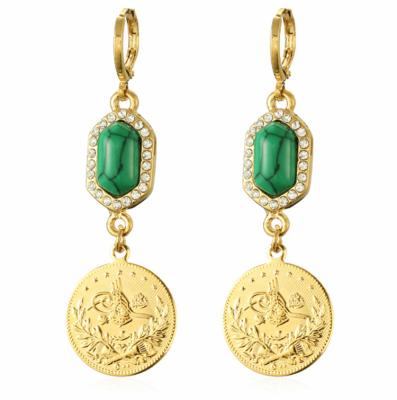 China Other Gold Plated Turkish Jewelry Accessories Ladies Inlaid Turquoise /Rhinestone Long Dangle Earring for sale