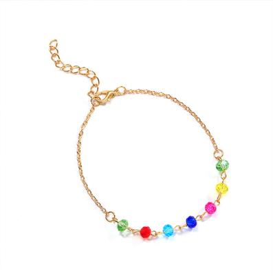 China Colorful Beaded Bracelet Multilayer Crystal Pendant Anklet Hiphop Bohemian Simple Desgin for sale