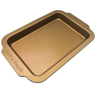 China 1a1a Sustainable Wide Side Handle Embossing 36cm Rectangular Two Color Light Baking Tray for sale