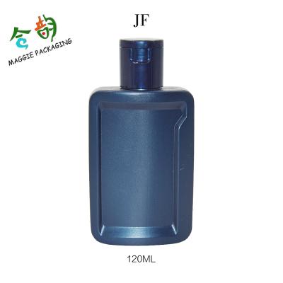 China Hot Selling Personal Care 120ml Blue HDPE Flat Lotion Bottle For Men Skin Care, Empty Plastic Bottles For Men Cream Lotion for sale