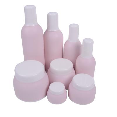 China Personal Care Empty Round Cream Jar Bottle Set For Cosmetic Pink Luxury Packing Plastic Bottles for sale