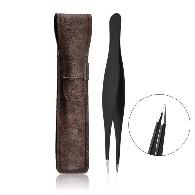 China Stainless Steel Eyelash Extension Tools With Leather Bag Pointed Tweezers 113 for sale