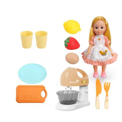 China 12 Inch Interactive Doll Toys Mini Plastic Household Appliances Play Small Juice Machine Set With Food And Kitchen Set Toy for sale