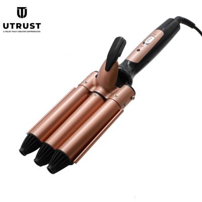 China Popular 3 Barrel Hair Curling Iron Wand Hesitate Hair Curler Crimper With Insulated Anti Scalding Tip for sale