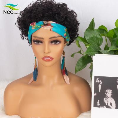 China 100% Cheap Curly Curl Wigs Hair Band Wig Pixie Cuts Wig For Black Woman for sale