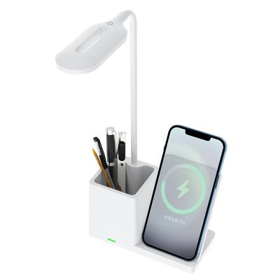 China Wireless Farmhouse 4W LED Reading Book DESK LAMP 10W Qi Fill Eye Protect 3000K-6000K RA80 Folding With 7Color Mood Light Night for sale