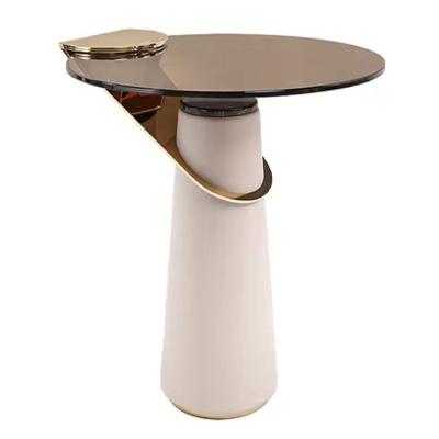 China Wholesale Modern Convertible Glass PU Cover Gold Metal Console Side End Table for sale