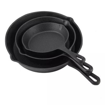 China 3 Pieces 6/8/10 Inch Workable Cast Iron Frying Pans Vegetabile Oil Frying Pan Stick Pre-Seasoned Non Frying Pan Cookware Set for sale