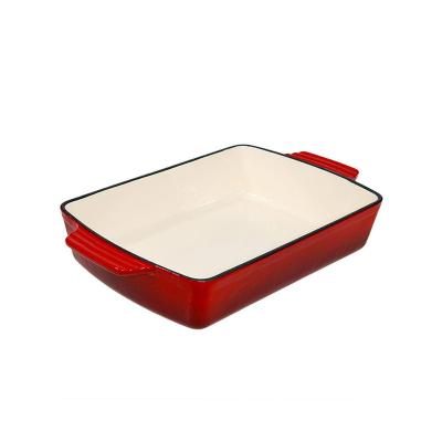 China Modern Rectangle Enameled Cast Iron Bakeware Roasting Pan Nonstick Baking Dish Kitchen Tool for sale