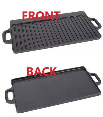 China General use for Gas Cast Iron Double Side Grill Dish Griddle Pre-Seasoned Stove BBQ Grill Top Plate and Induction Cooker for sale