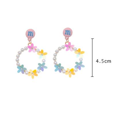 China Hyun Yafeng Color Flower Pearl Cute Silver Personality Soft Super Fairy Needle Stud Earrings for sale