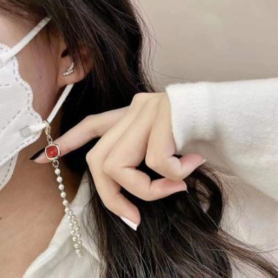 China Vintage Japan and South Korea's new pearl chain colored earphone square glass anti-lost chain accessories simple fashion glass chain for sale