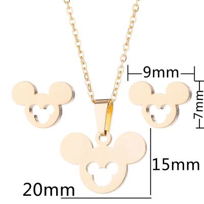 China CLASSIC Double Head Cartoon Hollow Stainless Steel Jewelry Mickey Head Jewelry Set Wholesale for sale