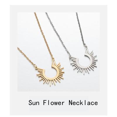 China New CLASSIC Female Geometric Semicircle Sun Flower Simple Design Sense Design Niche Necklace Stainless Steel Pattern Pendant for sale