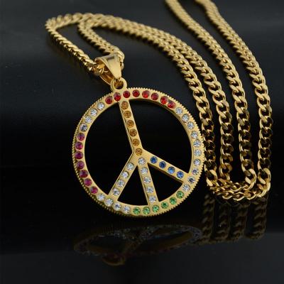 China Personality Punk Trend Rock Hip Hop Necklace Stainless Steel Net Red Peace Sign Pendant Couples Necklace Titanium Steel Pendant for sale