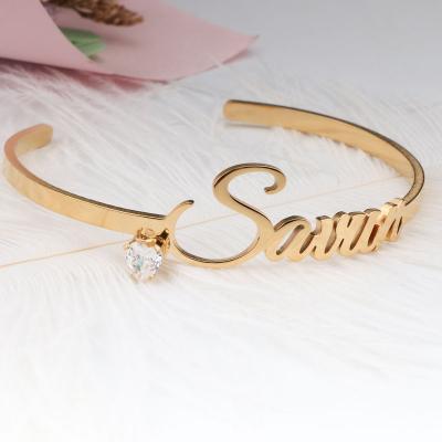 China Cute Customized Name With Diamond Gold Bangle Bracelet, Adjustable Opening Bangle for sale