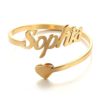 China Heart Shaped Name Ring Stainless Steel Wedding Personality CLASSIC Custom Adjustable Letter Bracelet for sale