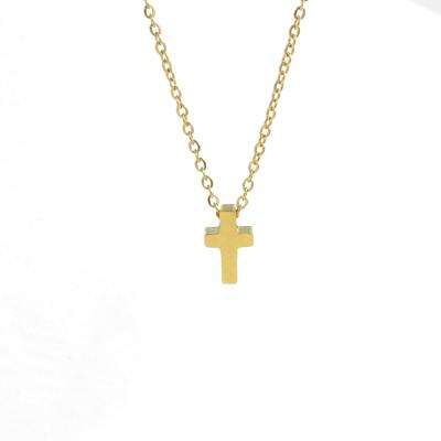 China Mirror Stainless Steel Fashion Short Clavicle Chain Necklace Stainless Steel Religious Minimalist Cross Pendant Necklace for sale