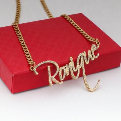 China Romantic Custom Name Necklace Pendant with Cuban Chain Ice Diamond Letters Custom Jewelry for sale