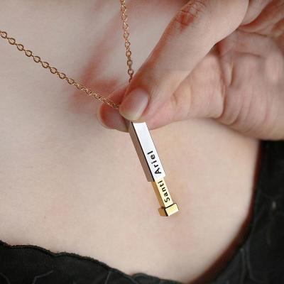 China Durable Stainless Steel Telescopic Three-Dimensional Pendant Stain Factory Family Name DIY Inscribing Necklace for sale