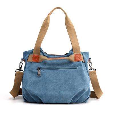 China Handled Wholesale Custom Eco-friendly Women Denim Canvas Bag For Shopping Canvas Tote Bag With Pocket And Zipper for sale