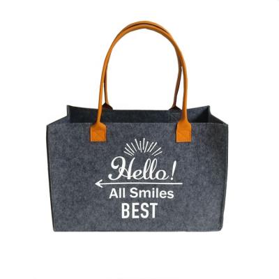 China Handled Hot Sale Promotional Christmas Gift Foldable Grey Felt Shopping Bags With Handles for sale