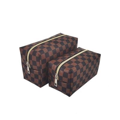 China Fashion High Quality Classic Pattern Small Tartan Design PU Toiletry Cosmetic Pouch Waterproof Storage Makeup Bags for sale