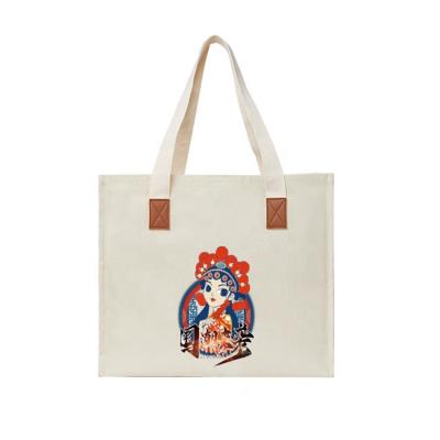 China Handled Wholesale Customized Hot Sale Chinese Trend Of Large Premium Reusable 100% Cotton Shopping Tote Bag for sale