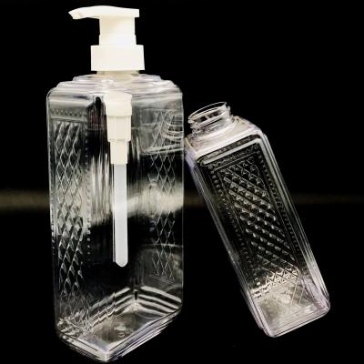 China High Quality Luxury PET Household Shampoo 500ml 800ml Plastic Transparent Square Hair Gel Products And Bottle With Pump for sale